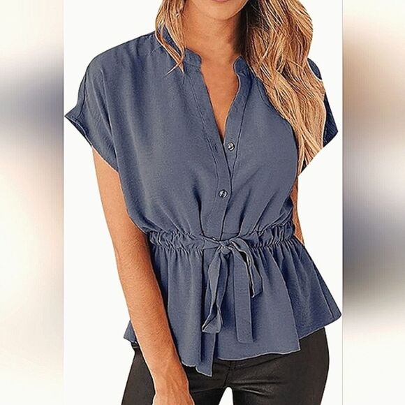 CiCiBird Casual/Elegant Button down Blouse Blue Sz M - Picture 1 of 8